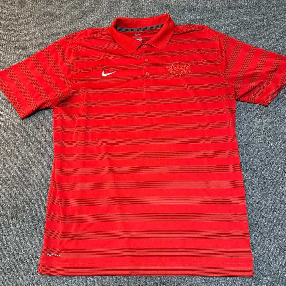 Cleveland Cavaliers NBA Nike Dri-Fit Red Golf Polo XL Striped Short Sleeve Shirt